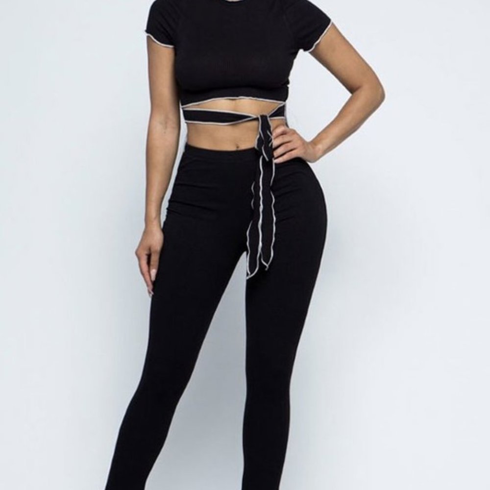 All black fitted two piece